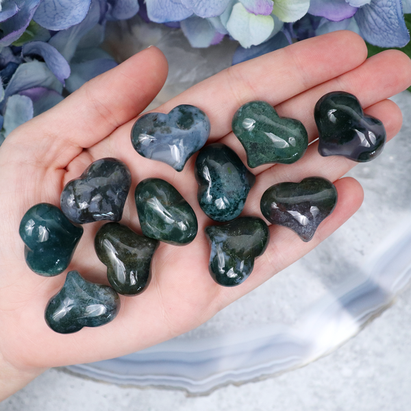 Moss Agate Puffy Crystal Heart | Sage Crystals