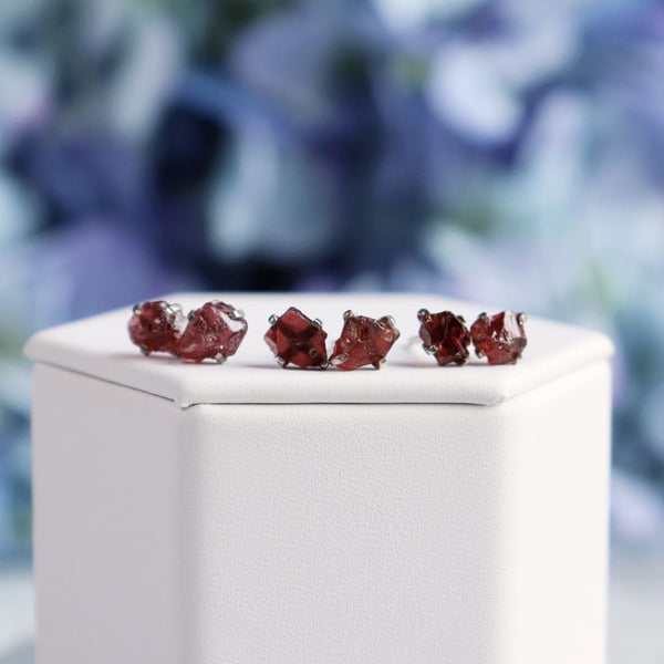 Raw Almandine (Red) Garnet Gemstone Prong Earrings