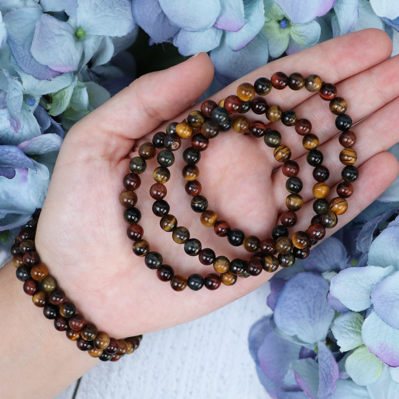 Tri-Colored Tiger's Eye Beaded Bracelet | Sage Crystals