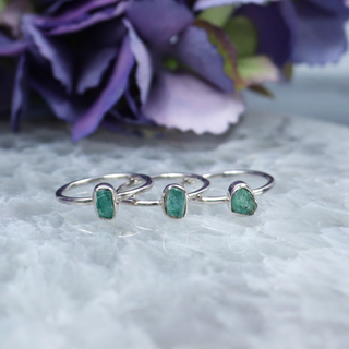 Raw Emerald Sterling Silver Rings