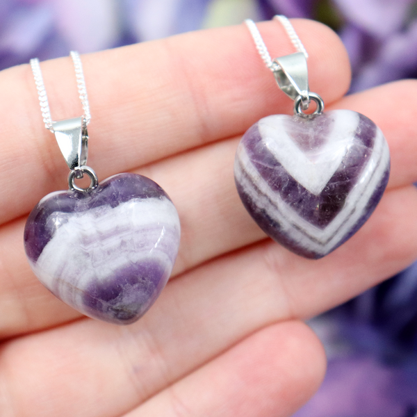 thumbnail image 2 of 18" 925 Sterling Silver Amethyst Crystal Heart Pendant Necklace – Handmade, Gift Box Included 2 of 6