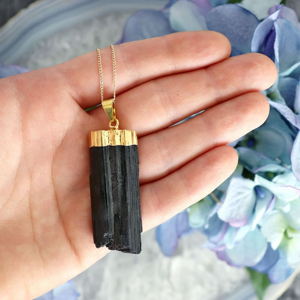 Crystal Jewelry Black Tourmaline Gold Plated Necklace Crystals Sage Crystals