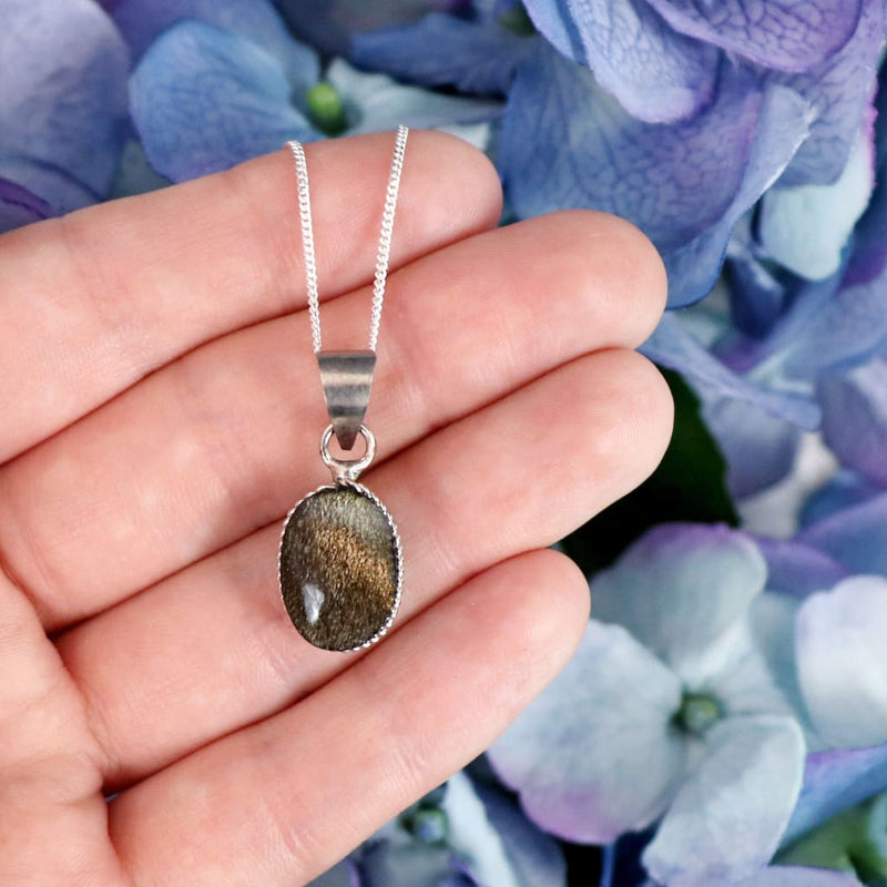 Crystals Gold Sheen Obsidian Oval Necklace Crystals Gold