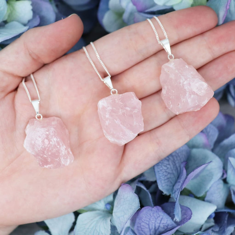 Rose Quartz Crystal Point Pendant Necklace – Natural Gemstone Healing Stone Chakra Jewelry, Made In UK