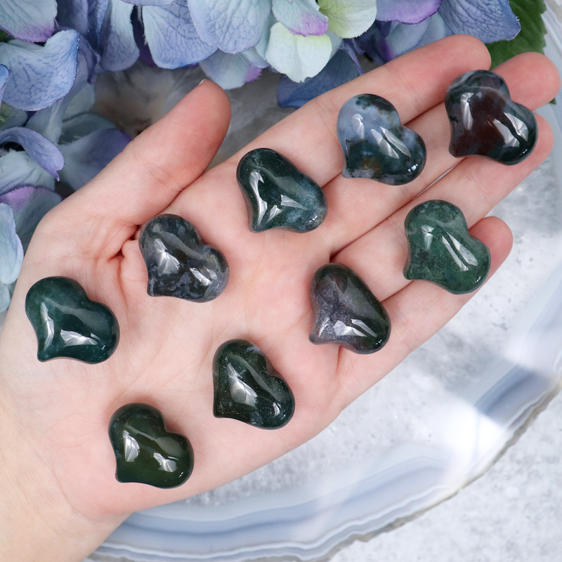 Moss Agate Puffy Crystal Heart | Sage Crystals