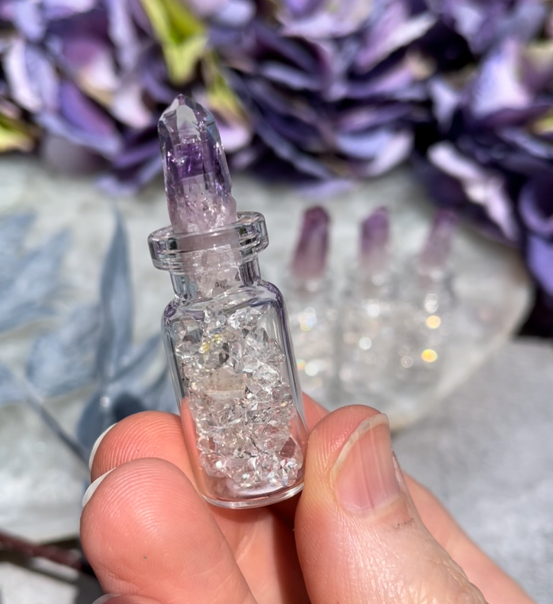 Magic Moonbeam Bottle - AAA Herkimer Diamonds with Vera Cruz Amethyst Stopper
