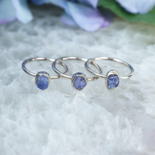 Raw Tanzanite Sterling Silver Ring - Bezel Setting