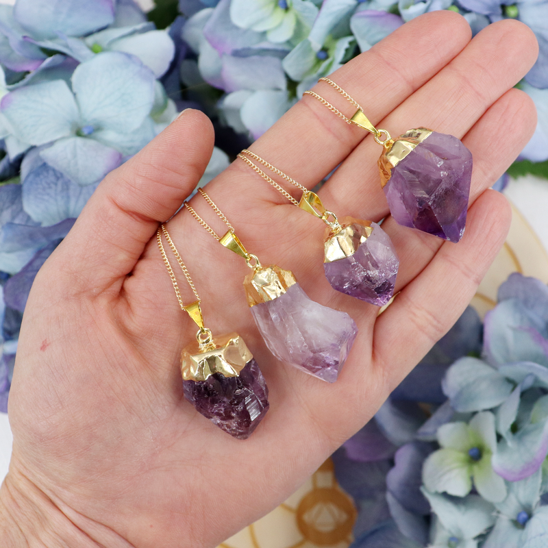Amethyst crystal necklace online gold