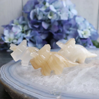 Calcite + Mexican Onyx Triceratops Dinosaur - Carvings