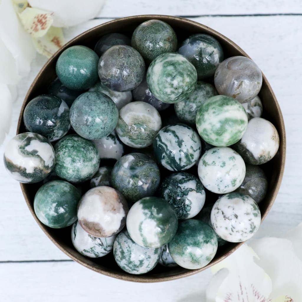 Crystals - Green Tree Agate Mini Sphere Crystals - Green – Sage