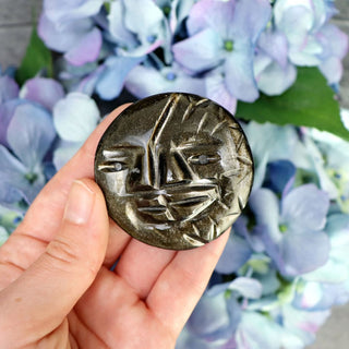 Mexican Gold Sheen Obsidian Sun Moon - Carvings