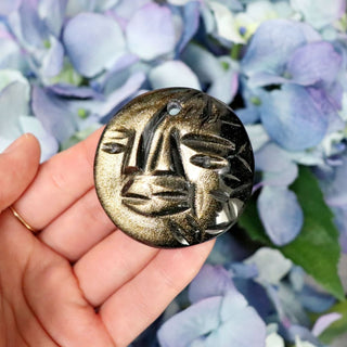 Mexican Gold Sheen Obsidian Sun Moon - With Drill Hole - 
