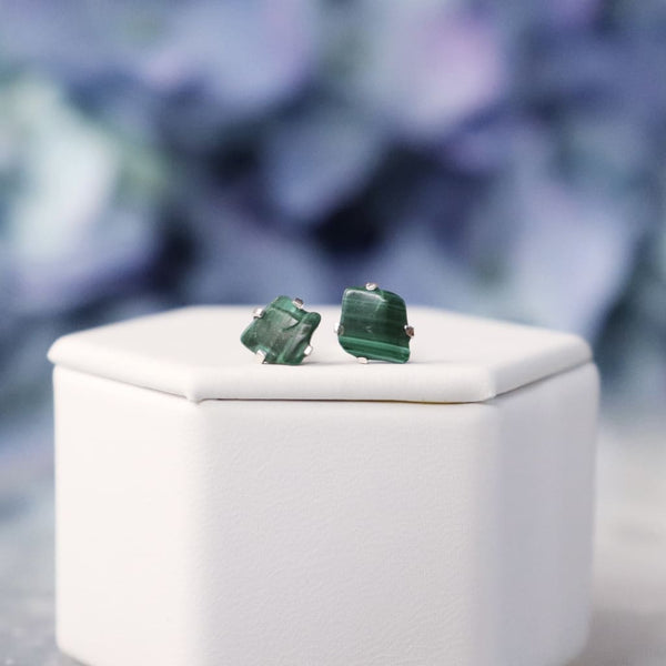 Natural Malachite Gemstone Prong Earrings