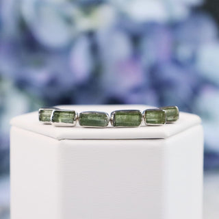Raw Green Tourmaline Gemstone Bezel Earrings