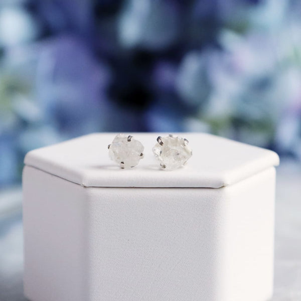 Raw Herkimer Diamond Gemstone Prong Earrings