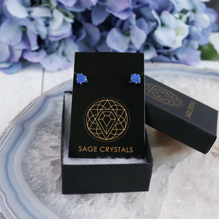 Raw Lapis Lazuli Gemstone Prong Earrings