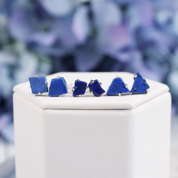 Raw Lapis Lazuli Gemstone Prong Earrings