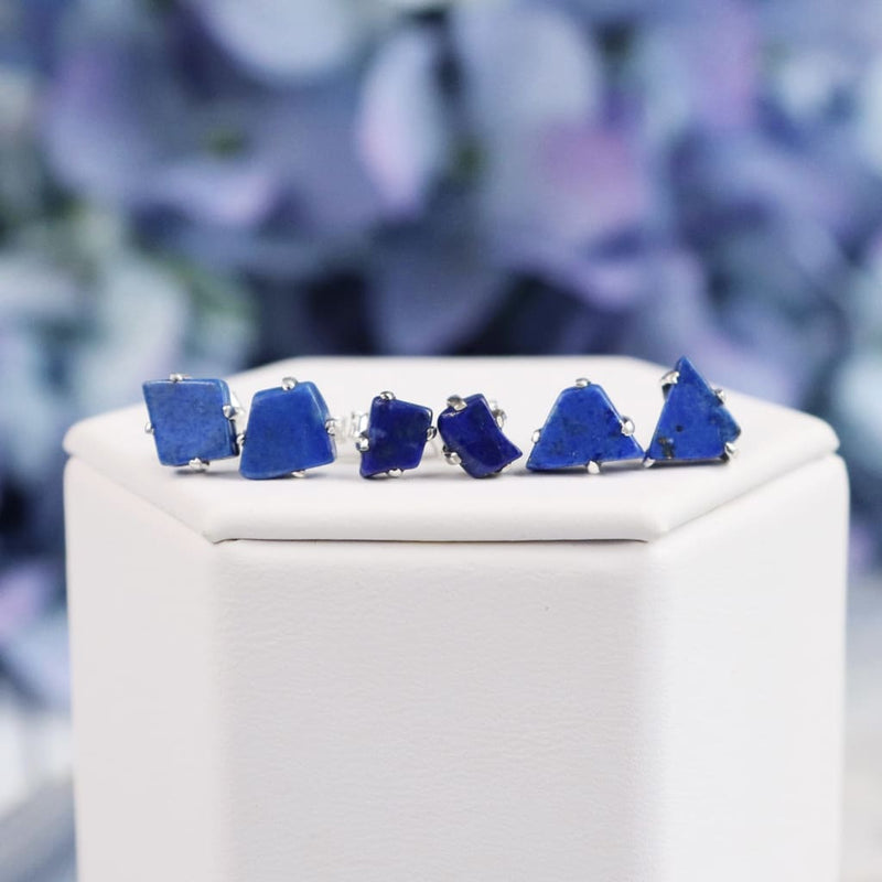 Raw Lapis Lazuli Gemstone Prong Earrings