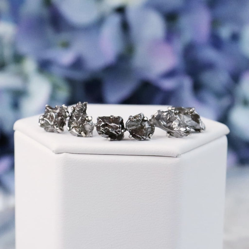 Raw Meteorite Gemstone Prong Earrings