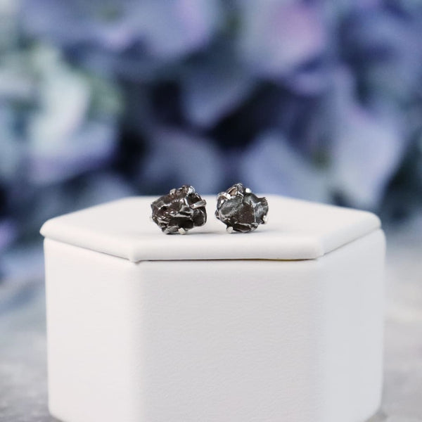 Raw Meteorite Gemstone Prong Earrings
