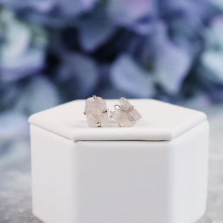 Raw Morganite Gemstone Prong Earrings