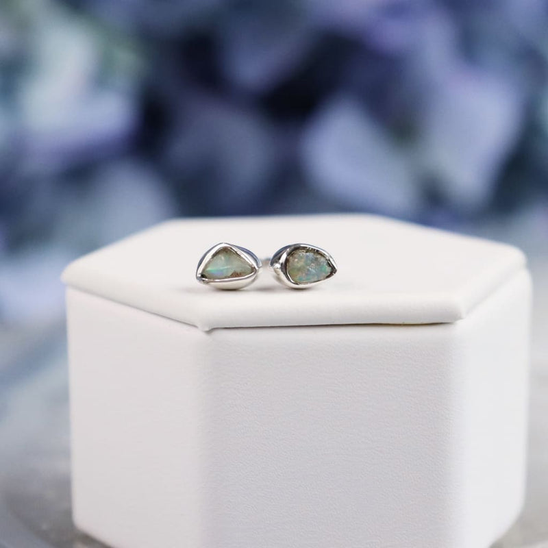 Raw Opal Gemstone Bezel Earrings