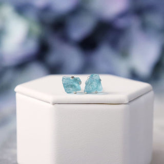 Raw Paraiba Apatite Gemstone Prong Earrings