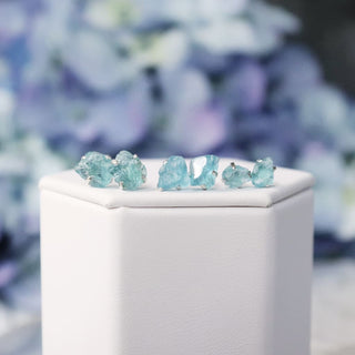 Raw Paraiba Apatite Gemstone Prong Earrings