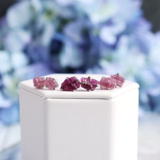 Raw Pink Tourmaline Gemstone Prong Earrings