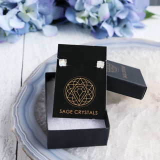 Raw Rainbow Moonstone Prong Earrings