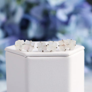 Raw Rainbow Moonstone Prong Earrings