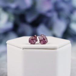 Raw Rhodolite (Purple) Garnet Gemstone Prong Earrings