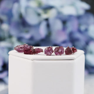 Raw Rhodolite (Purple) Garnet Gemstone Prong Earrings
