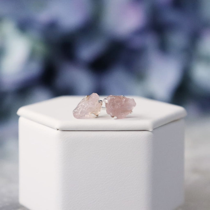 Raw Rose Quartz Gemstone Prong Earrings