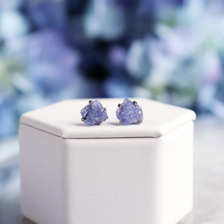 Raw Tanzanite Gemstone Prong Earrings