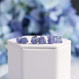 Raw Tanzanite Gemstone Prong Earrings