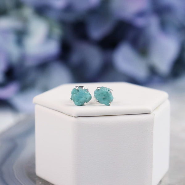 Raw Turquoise Gemstone Prong Earrings