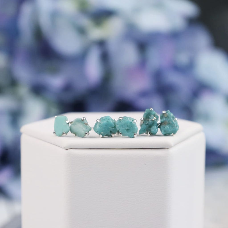 Raw Turquoise Gemstone Prong Earrings