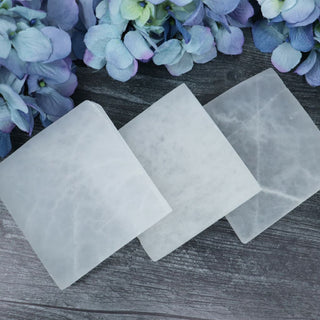 Selenite Square Plate - Carvings