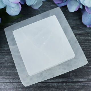 Selenite Square Plate - Carvings