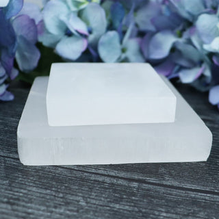 Selenite Square Plate - Carvings