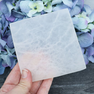 Selenite Square Plate - Carvings