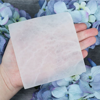 Selenite Square Plate - Large - 4 - Carvings
