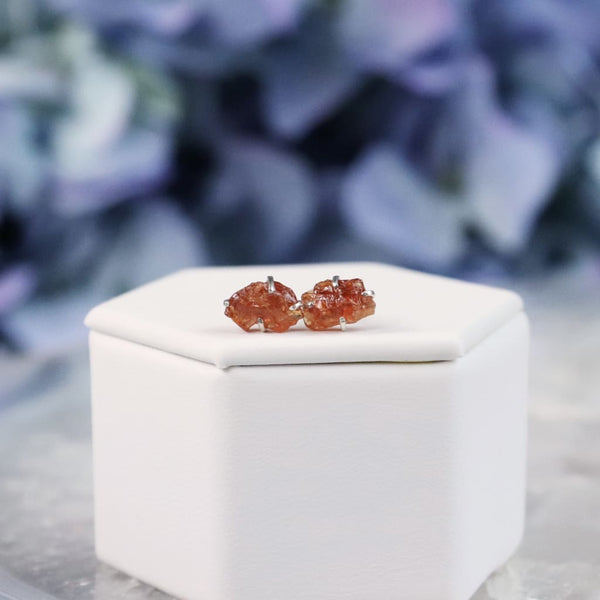 Spessartine (Orange Fanta) Garnet Gemstone Prong Earrings